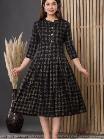 AtoZ Mart Premium Cotton Anarkali Feeding & Maternity Kurti – 48 Inch Length, 2 Side Zips All-Day Comfort for Moms (Black)