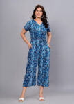 AtoZ Mart Rayon Printed Jumpsuit for Women (Blue)