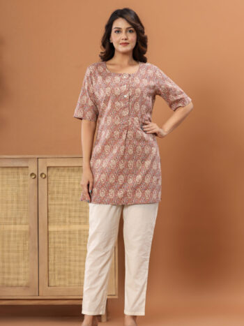 AtoZMart | AjrakhDrift | Women's Tunic | Beige & Grey