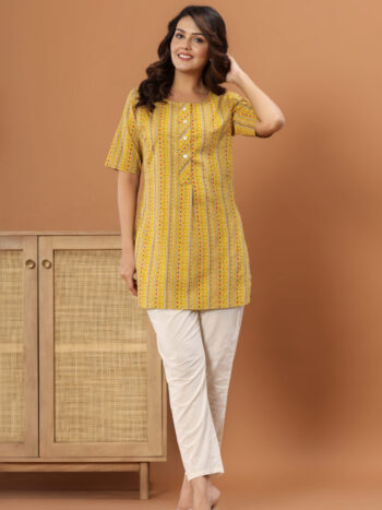 AtoZMart | StripedGold | Women's Tunic | Mustard Yellow