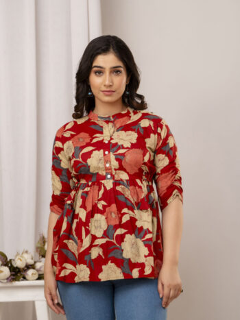 Women Peplum Top - Deep Red | AtoZMart