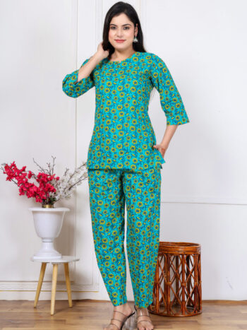 AtoZMart | SunTeal | Women's Night Suit | Rama Blue
