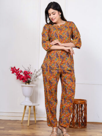 AtoZMart | PaisleyAmber | Women's Night Suit | Mustard Yellow