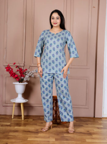AtoZMart | IndiBoti | Women's Night Suit | Sky Blue