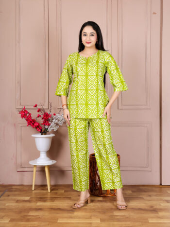 AtoZMart | ShiboriBloom | Women's Night Suit | Lime Green