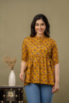 AtoZMart | GoldFlare | Women's Peplum Top | Mustard Yellow