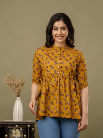 AtoZMart | GoldFlare | Women's Peplum Top | Mustard Yellow