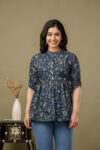 AtoZMart | KalamIndi | Women's Peplum Top | Indigo Blue