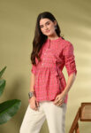 AtoZMart | PinkFlare | Women's Peplum Top | Bright Pink with Mini Floral Print 1 DSC_0120-copy-scaled-1.jpg