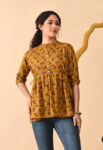 AtoZMart | BrownPetal | Women's Top | Mustard Brown with Pink Floral Print 1 DSC_2798-scaled-1.jpg