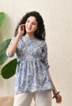 AtoZMart | SkyVine | Women's Top | Sky Blue with Blue & White Floral Print