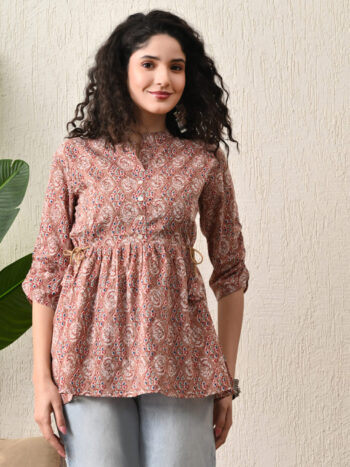 AtoZMart | PeachCraft | Women's Tunic | Peach with Multicolor