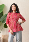 AtoZMart | PinkCraft | Women's Top | Rani Pink with Yellow & White Traditional Print
