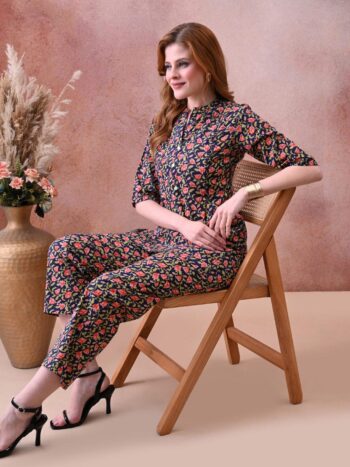 AtoZMart | NaviBlossom | Women's Feeding Kurta | Navy Blue