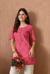 AtoZMart | DiamondRed | Women's Tunic | Bright Red with White Diamond Print 1 DSC_8076-copy-1-scaled-1.jpg
