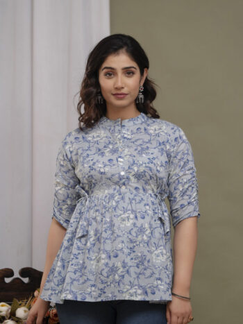 AtoZMart | SkyFlare | Women's Peplum Top | Serene Sky Blue