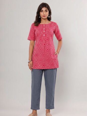 AtoZMart Combo | Red Short Kurti + Grey Pant | 2-in-1 Value Set