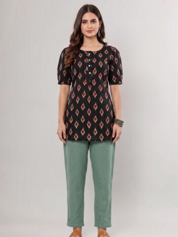 AtoZMart Combo | Black Short Kurti + Sage Green Pant | 2-in-1 Value Set