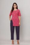 AtoZMart Combo | White Short Kurti + Deep Purple Pant | 2-in-1 Value Set 1 COMBO-SKP-003-clea