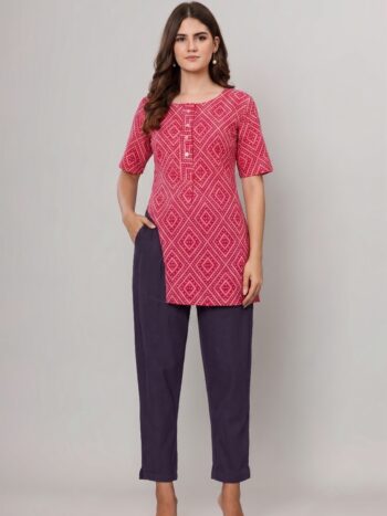 AtoZMart Combo | White Short Kurti + Deep Purple Pant | 2-in-1 Value Set