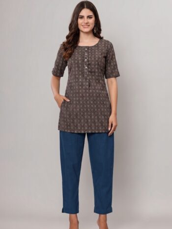 AtoZMart Combo | Black Short Kurti + Navy Blue Taper Pant | 2-in-1 Value Set