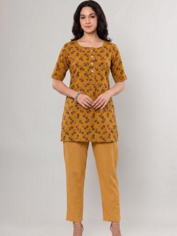 AtoZMart Combo | Mustard Short Kurti + Yellow Pant | 2-in-1 Value Set