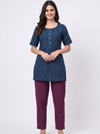 AtoZMart Combo | Navy Blue Short Kurti + Maroon Pant | 2-in-1 Value Set