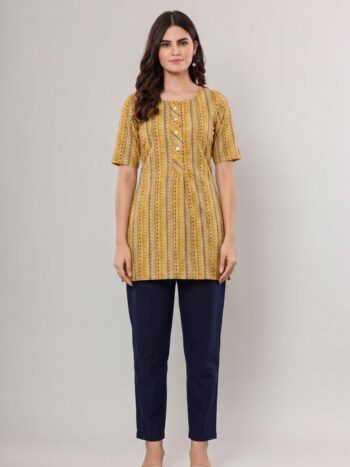 AtoZMart Combo | Mustard Short Kurti + Navy Pant | 2-in-1 Value Set