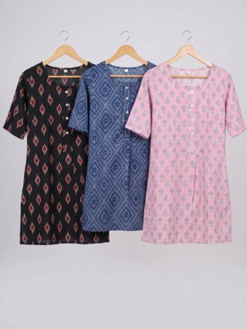 AtoZMart Pack of 3 Tunics | Black + Indigo + Pink | Value Set