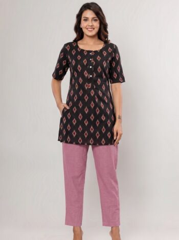 AtoZMart Combo | Black Tunic + Pink Straight Pant | 2-in-1 Value Set