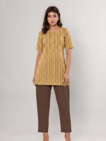 AtoZMart Combo | Pink Tunic + Brown Straight Pant | 2-in-1 Value Set