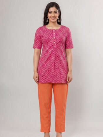 AtoZMart Combo | Fuchsia Tunic + Orange Slim Pant | 2-in-1 Value Set