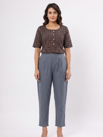 AtoZMart Combo | Chocolate Brown Tunic + Grey Pant | 2-in-1 Value Set