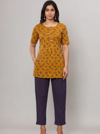 AtoZMart Combo | Mustard Tunic + Deep Purple Pant | 2-in-1 Value Set