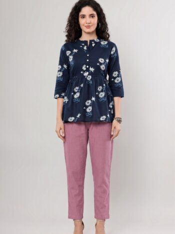 AtoZMart Combo | Navy Blue Top + Pink Straight Pant | 2-in-1 Value Set