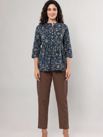 AtoZMart Combo | Navy Blue Top + Brown Straight Pant | 2-in-1 Value Set
