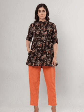 AtoZMart Combo | Black Top + Orange Slim Pant | 2-in-1 Value Set