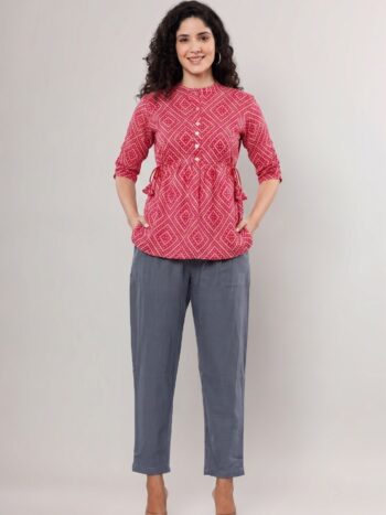 AtoZMart Combo | Red Top + Grey Pant | 2-in-1 Value Set