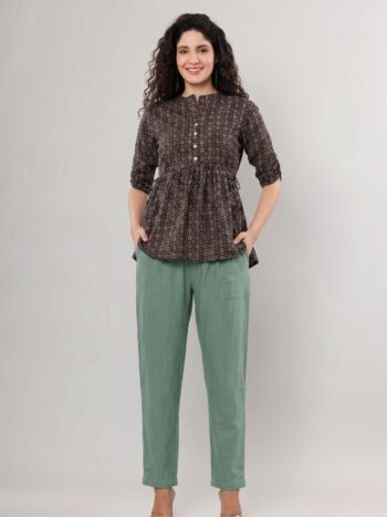 AtoZMart Combo | Black Top + Sage Green Pant | 2-in-1 Value Set