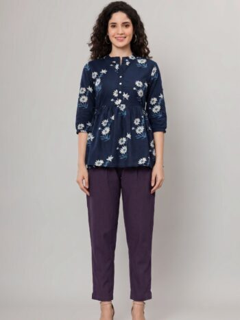 AtoZMart Combo | Navy Blue Top + Deep Purple Pant | 2-in-1 Value Set