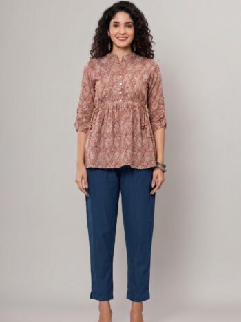 AtoZMart Combo | Peach Top + Navy Blue Taper Pant | 2-in-1 Value Set