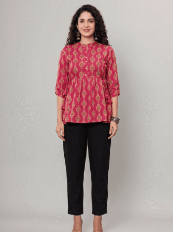 AtoZMart Combo | Rani Pink Top + Black Pant | 2-in-1 Value Set