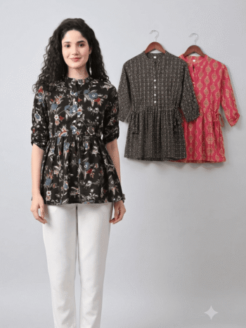 AtoZMart Pack of 3 Tops | Black + Multicolor + Rani Pink | Value Set