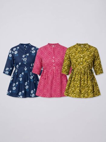 AtoZMart Pack of 3 Tops | Indigo + Pink + Yellow | Value Set