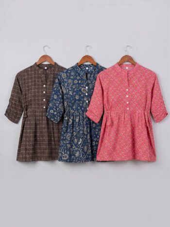AtoZMart Pack of 3 Tops | Black + Indigo + Rani Pink | Value Set