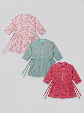 AtoZMart Pack of 3 Tops | Blush + Multicolor + Red | Value Set