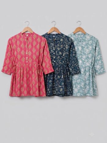 AtoZMart Pack of 3 Tops | Fuchsia + Navy Blue + Sea Green | Value Set