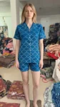 Indigo Trellis Shirt Shorts Night Suit in Indigo Blue – women's cotton night suit by AtoZMart