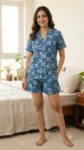 Indigo Deer Shirt Shorts Night Suit in Indigo Blue – women's cotton night suit by AtoZMart