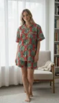 Coral Medallion Shirt Shorts Night Suit in Red – women's cotton night suit by AtoZMart